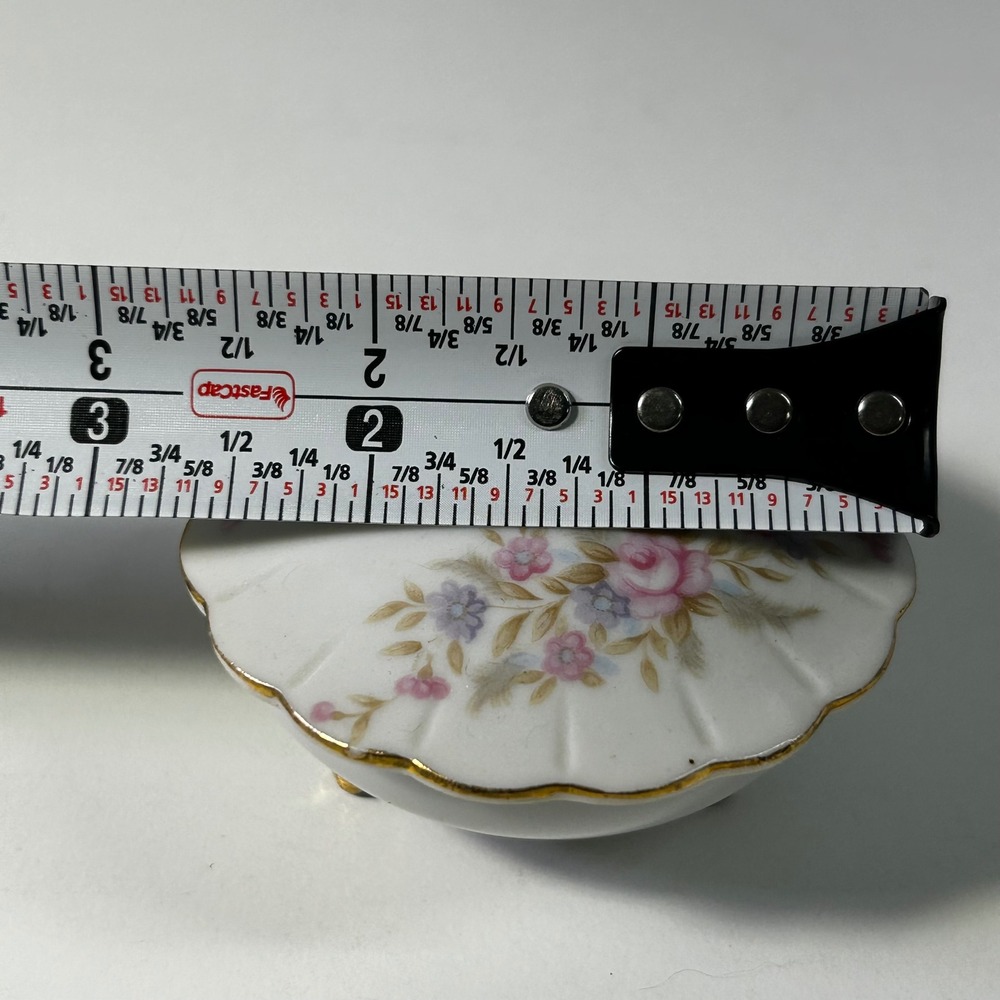 Vintage Floral Porcelain Trinket Box Gold Trim Footed Round Jewelry Dish 7055 - Picture 7 of 9